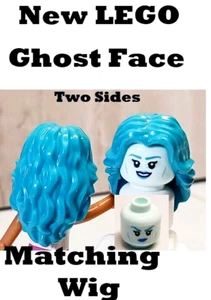 New LEGO Girl Head Ghost Alien Mermaid Blue Hair Long Wavy Turquoise Wig - Picture 1 of 1