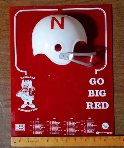Vintage 80s Nebraska Cornhuskers Plastic Football Helmet Schedule Calendar RARE! Cover