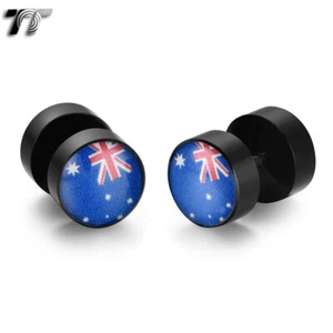 TT 8/10mm Australia Flag Epoxy UV Acrylic Fake Ear Plug Earrings (BU18)NEW - Picture 1 of 1