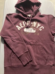 Y2K Aeropostale NYC Herren Distressed Pullover Hoodie Sweatshirt Gr. S Rot Burgund - Bild 1 von 8