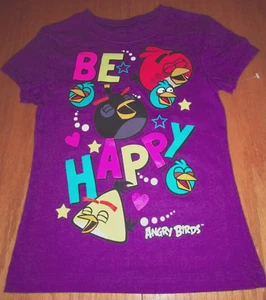 New Angry Birds Purple Be Happy T-Shirt Top Rovio Entertainment Girls 7- 8 - Picture 1 of 4