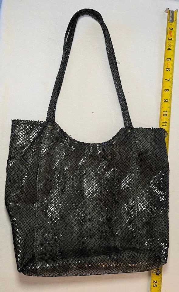 Sondra Roberts Squared Tote Satchel Purse green Snakeskin RARE Medium Size 14x14 - Image 1 of 4