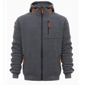 Solid Color Men'S Hooded Jacket Casual Long Sleeve Hoodies with Zipper Gym Sport - Picture 1 of 20