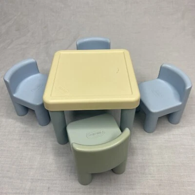 Little Tikes Dollhouse Toy Furniture Blue & White Kitchen Table + 4 Chairs - Image 1 of 4