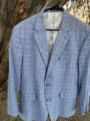 Stafford льняной хлопок 44R Sport пальто Blazer мужской синий окно две кнопки [274 - Изображение 1 из 4