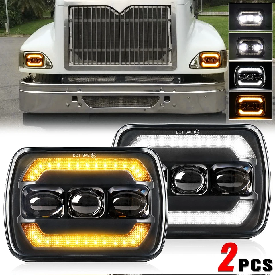 For International Harvester 9200 4700 4800 8100 7x6" 5x7 LED Headlights DRL 2PCS - Image 1 of 4