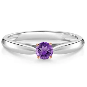 10K White and Rose Gold Amethyst Solitaire Engagement Ring For Women (0.16 - Picture 1 of 4