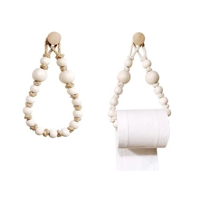 Suporte de papel higiênico de corda, suporte de toalha de corda de cânhamo com contas de madeira, 2 peças de suporte de parede... - Imagem 1 de 4