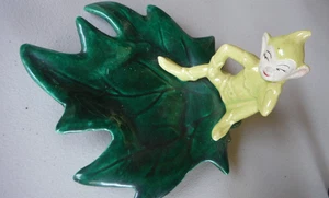 Plato de baratija vintage MCM Gilner California cerámica duxie elfo en hoja vacaciones usado en excelente estado - Imagen 1 de 8