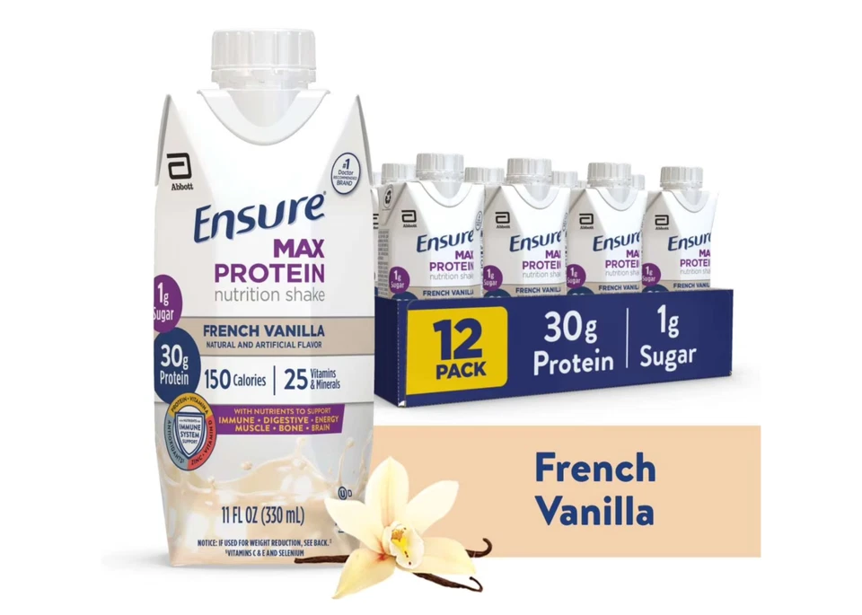 Batido de proteínas Ensure Max, 30 g de proteína, vainilla francesa, 11 fl oz, paquete de 12 Foto 1 de 1