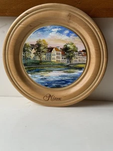 Vintage ART Wood Hand carved\Painted Decor Plate Wall Hanging Mihck 2011 Folk 7” - Picture 1 of 13