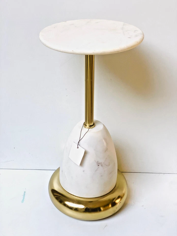 MESA REDONDA DE MÁRMOL BLANCO DE LUJO - CON METAL DORADO - EXTREMO, BEBIDA, CAFÉ, LADO, JARDÍN Foto 1 de 4