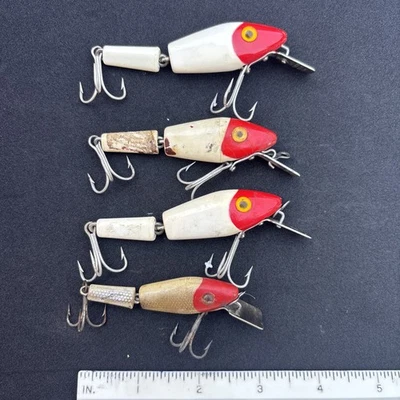 L & S Jointed BASS-MASTER Model 15 3" Red Head/White Lure set of 3 plus  Vintage - Image 1 of 4