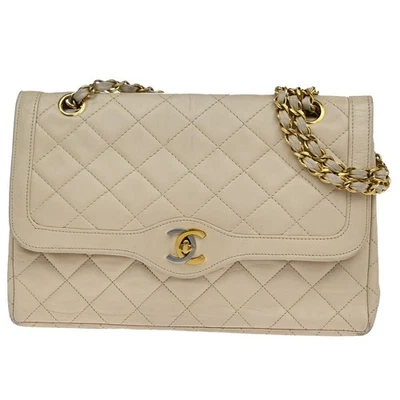 Bolso de Hombro Chanel CC Doble Solapa París Matelasse Cadena Beige Francia 675RF822 Foto 1 de 4