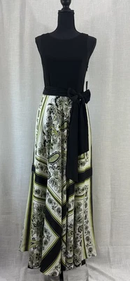 ¡NUEVO! Maxi Vestido Anthropologie 8 Eliza J Estampado Bufanda Jersey Crepé De China Amarillo Foto 1 de 4