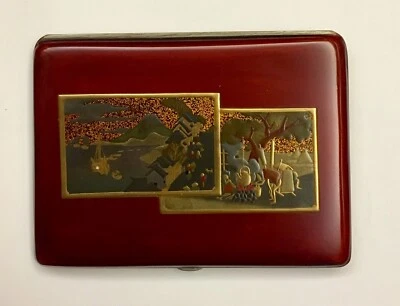 Estuche de cigarrillos japonés vintage en laca sobre latón con interior plateado  Foto 1 de 2