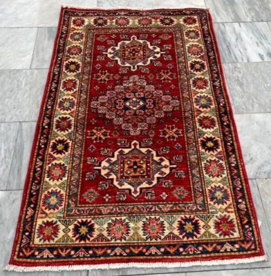Vintage Hand Knotted Caucasian Kazak Rug Handmade Bedroom Boho Rug 3x4 ft - Image 1 of 4