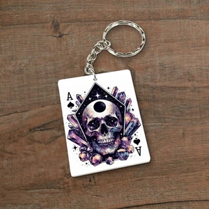 Gothic Crystal Skull Cosmic Playing Card Keyring / Keychain Cool Space Gift Idea - Picture 1 of 3