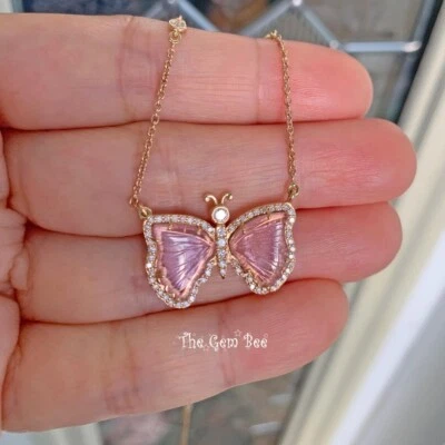 2.95CT  Pink Tourmaline 0.36CT Diamond 14k  Gold Pendant Necklace 16 to 18 inch - Image 1 of 4