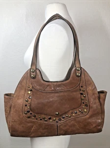 PATRICIA NASH Brown Italian Leather Shoulder Bag Studs Distressed Shoulder Bag - Picture 1 of 21