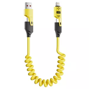 4 in 1 Coiled Fast Charging Cable Multi USB C to Type C/iPhone Charger Data Cord - Picture 1 of 14