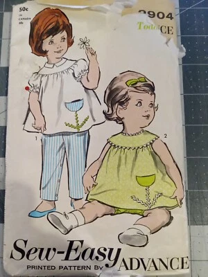 Vintage 1960s Toddler Sewing Pattern By Advance  # 2904 Cut Pants And Tops  - Image 1 of 4
