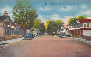 Main Street Cars Drogerie Windham New York 40er Jahre Leinen Postkarte - Bild 1 von 2