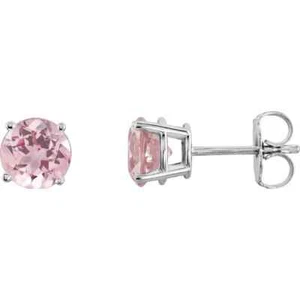 Pendientes de tachuelas de morganita rosa natural de 5 mm en oro blanco de 14 K - Imagen 1 de 2