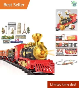 Battery Powered Steam Locomotive Train Set with Lights, Sounds & Smoke for Kids - Picture 1 of 10