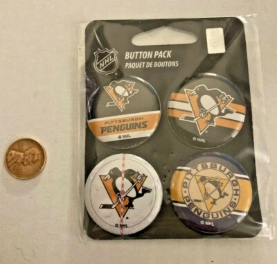 1 1/4" Wincraft Pittsburgh Penguins 4 Pack Metal Pin Rare Sealed - Image 1 of 2
