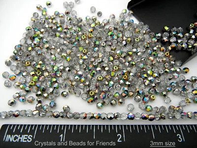 600 Preciosa Czech Glass Fire Polished Round Beads 3mm Crystal Vitrail coated - Image 1 of 4