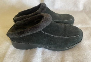 Sporto Woman's Black Suede Mollie Clogs Mule Faux Fur Collar Size 8 M - Picture 1 of 6