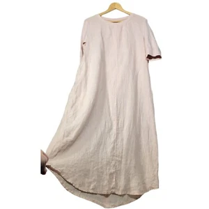 Maxi Vestido FLAX Para Mujer Manga Corta 100% Lino Rosa Claro Con Bolsillos Talla S - Imagen 1 de 14