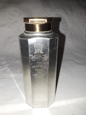 Invisible Talc de Yardley de Londres Inglaterra Vintage Botella Coctelera de Lata Plateada Foto 1 de 4