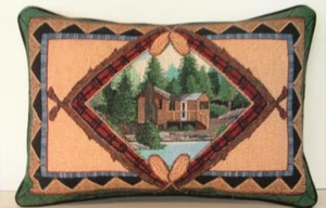 Rustic - Cabin In The Adriondacks, Water, Woods, Paddles, Tapestry Pillow New - Picture 1 of 6