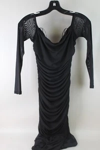 AFRM Women's Black Ruched Midi Dress Sheer Long Sleeve-MED - Picture 1 of 4