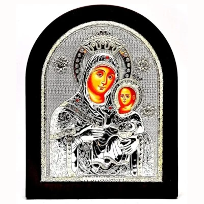 Vierge Marie de Bethléem Icône byzantine Argent 925 Traité Taille 25x20cm - Photo 1/2
