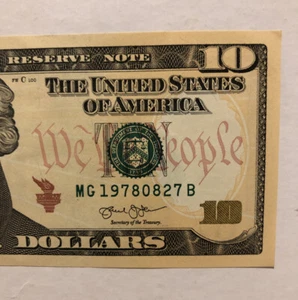 Birthday/anniversary $10 US Note,S# MG 1978 08 27 B - Picture 1 of 3