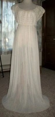 Camisón largo plisado cuchillo diosa griega marfil BARBIZON encaje semi transparente ~ talla 16 Foto 1 de 4