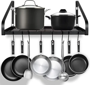 Hanging Pot Rack, Pot and Pan Organizer Wall Mounted Pots Holder Kitchen Storag - Picture 1 of 7