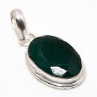 925 Sterling Silver Green Onyx Oval Gemstone Handmade Pendant Jewelry Size 2.0"