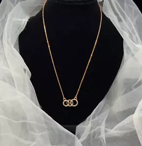 18 Inch Rose Gold-Plated Audi-Style 3 Round Charm Necklace with AD Stone Accents - Picture 1 of 1