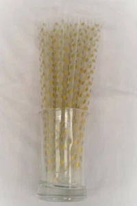 Gold & White Polka Dot Reusable Straws 9" Weddings Parties BPA Free + Brush - Picture 1 of 2