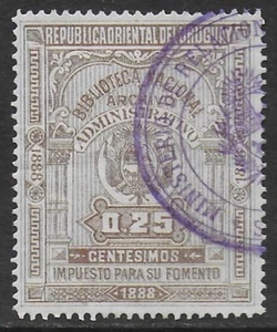 Uruguay 1900 Revenue Impuesto para su Fomento 25c Brown VF Used - Picture 1 of 2