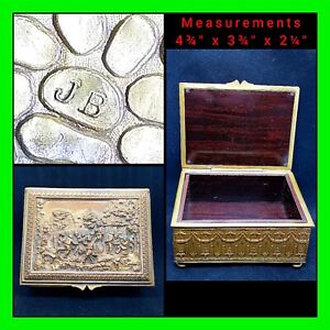 Rare Authentic Antique Repousse Denmark Ornate Bronze Box With Wood Lining Heavy