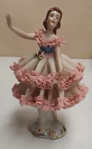 Crown Dresden Helena Wolfsohn Porcelain Lace Ballet Dancer Figure c1962-90 12cm - Picture 1 of 17