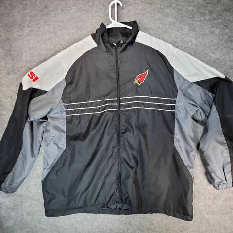 Arizona Cardinals Jacket Mens Extra Large Black Gray Windbreaker NFL Cover
