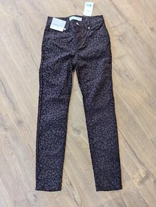 Next Jeans Brown Animal Print Skinny High Rise Velour Size 6 Reg W27" L27" New - Picture 1 of 12