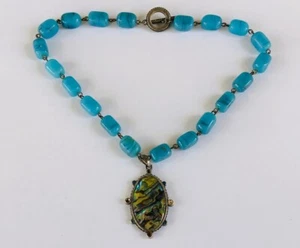 Unique natural blue stone necklace 16 inches in length - Picture 1 of 10