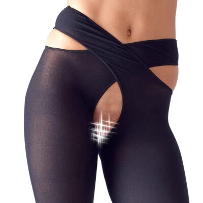 Strumpfhose Offen S-XL blickdicht Dessous Feinstrumpfhose Stretch Barika schwarz - Bild 1 von 4